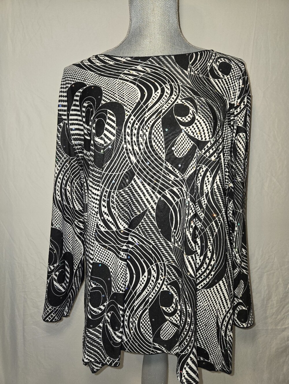 Vtg All Hours Tunic Blouse Top US Womens Size XXL Scattered Rhinestones Thru Out